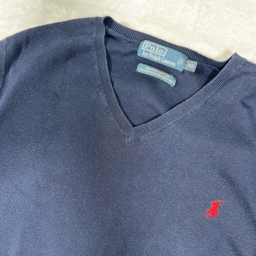Polo Ralph Lauren Mens XL Navy Blue Pima Cotton V-Neck Sweater Vest Red Pony